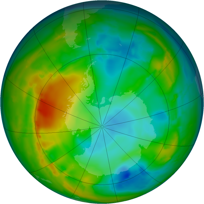 Antarctic ozone map for 25 July 2010